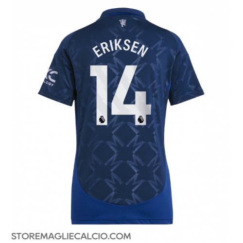 Manchester United Christian Eriksen #14 Maglia Gara Trasferta Repliche 2024-25 Donna Maniche Corte Manchester United Christian Eriksen #14 Maglia Gara Trasferta Repliche 2024-25 Donna Maniche Corte